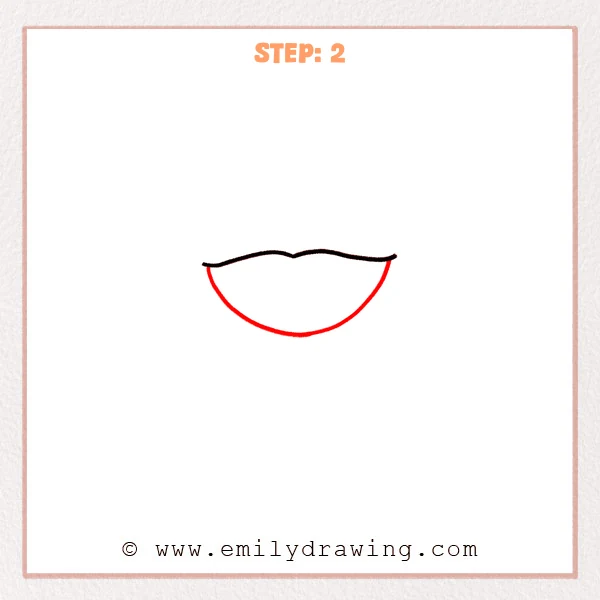 how to draw an anime mouth - Step 2: A rounded lower curve completes the open outline of an anime mouth.